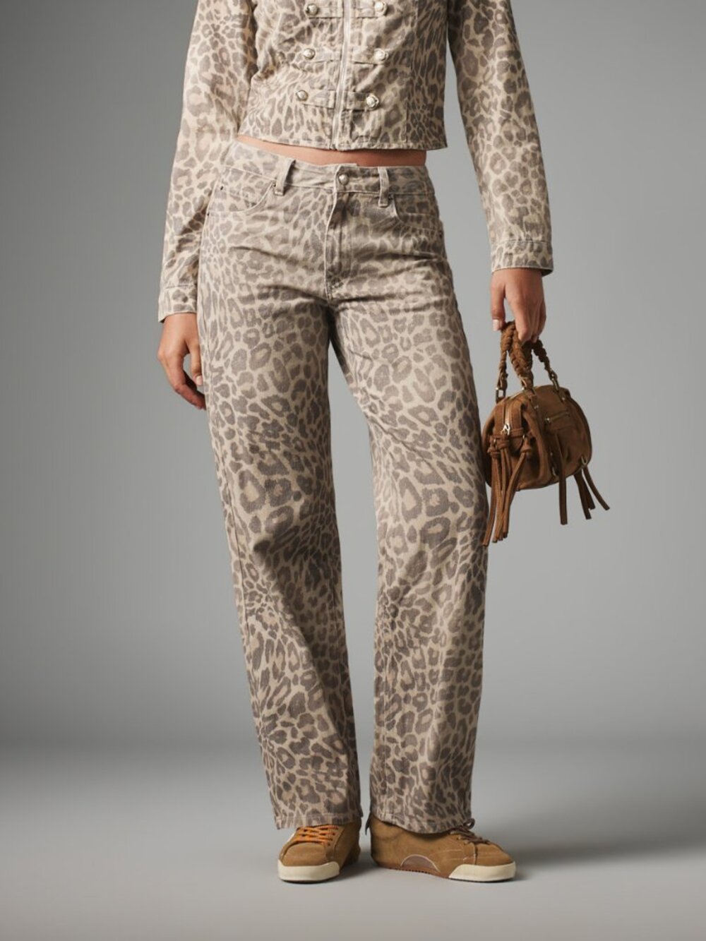 Multicolor Casual Women's Leopard Print Straight Leg Mid Rise Denim Jeans - Picture 5 of 6